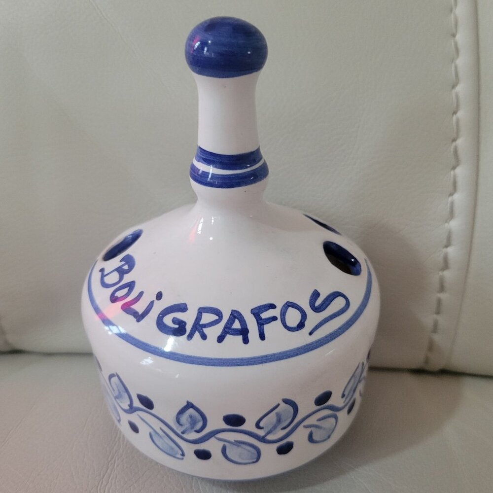 Vintage Talavera Ceramic Pen Holder Hand-Painted Blue & White Artisan Crafted